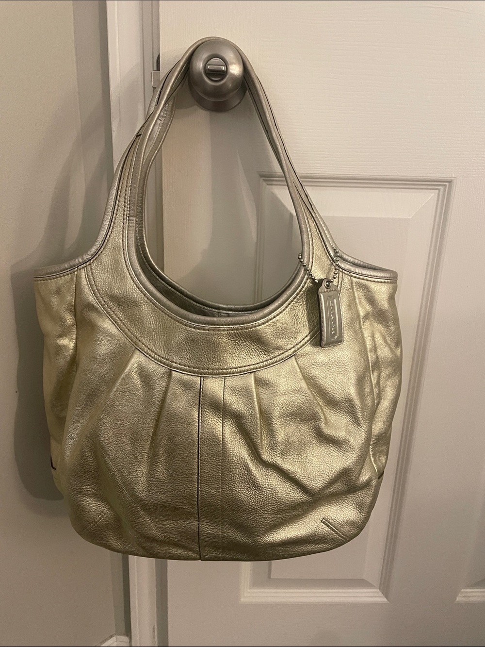Coach Vintage Y2K Metallic Gold Ergo Pleated Framed Satchel